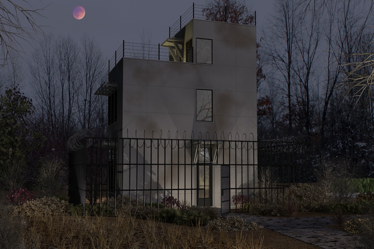 Isometric view of survivors fortifying a base against zombies in Project Zomboid style