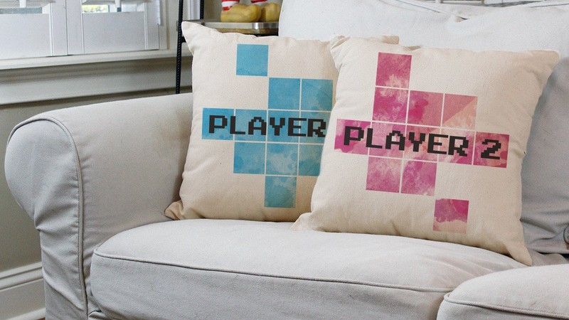 Player One and Player Two gaming pillows