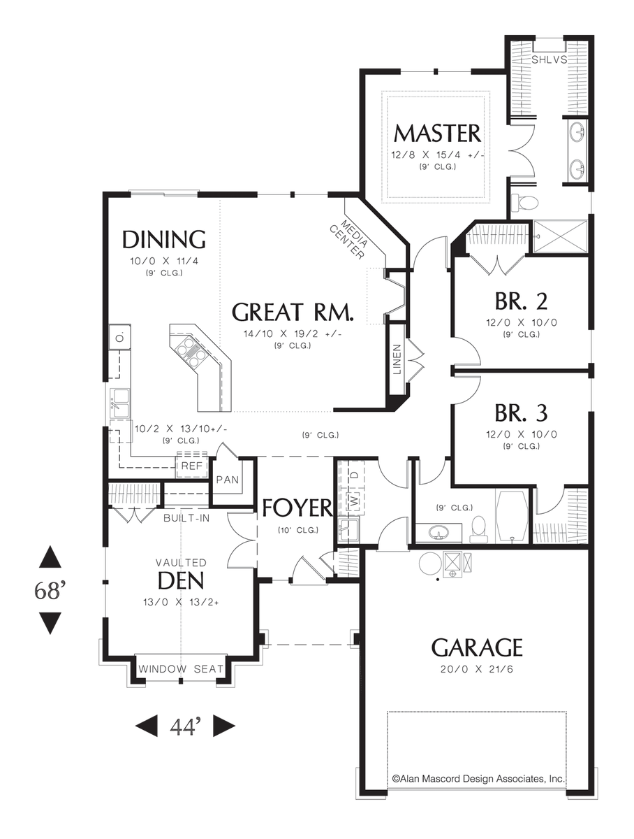 Main Floor Plan image for Mascord Granville-Craftsman Style Cottage Plan-Main Floor Plan