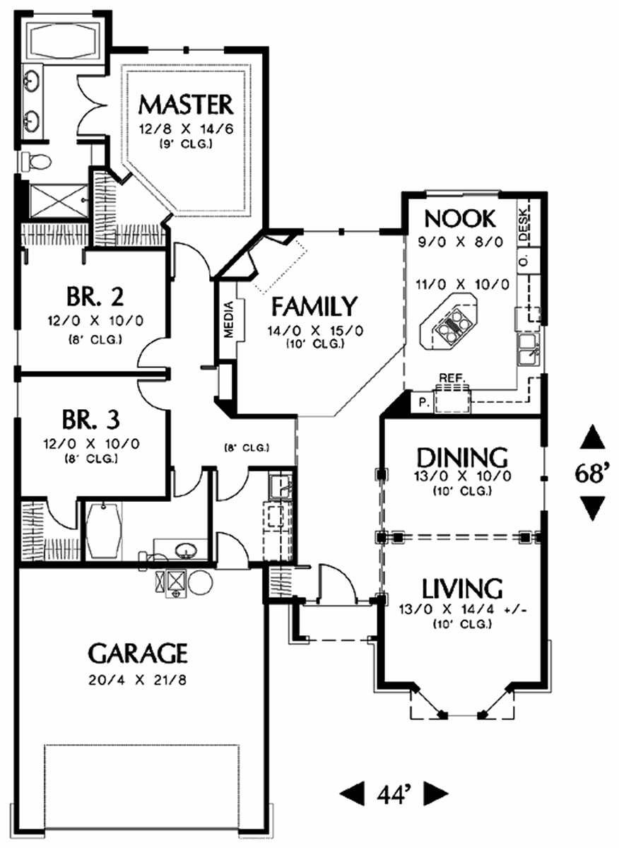 Main Floor Plan for Mascord House Plan B1103