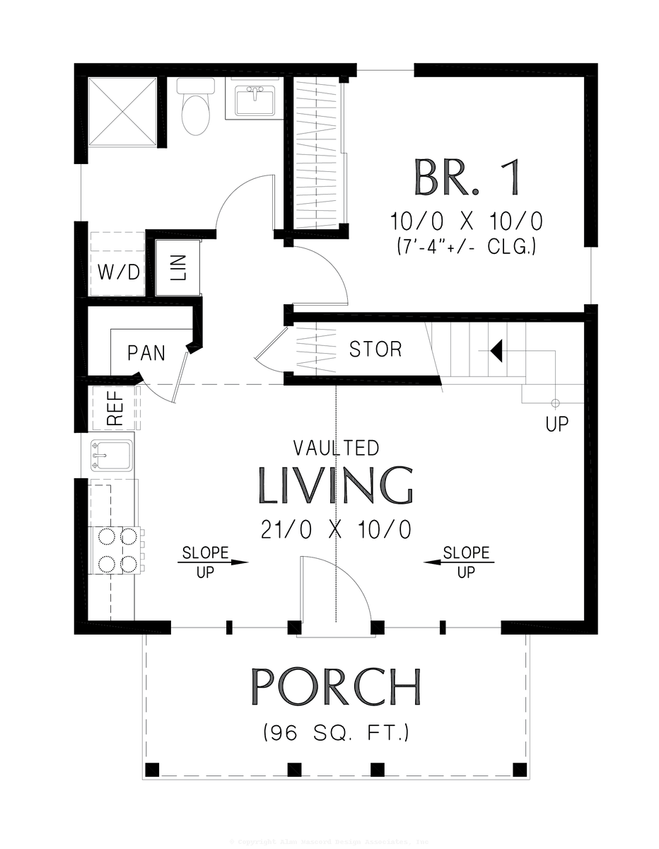 Main Floor Plan image for Mascord Willow Haven-Great Vacation, Micro Living, or Guest Cottage plan-Main Floor Plan