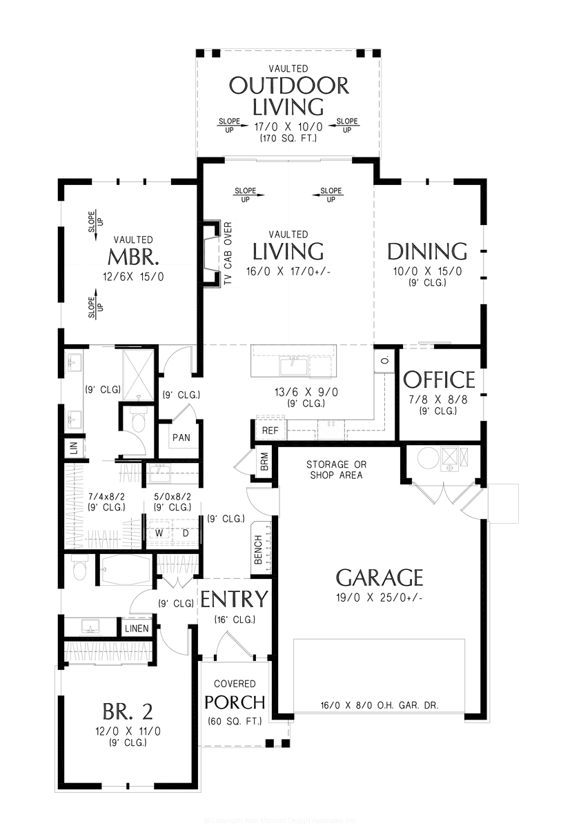 Main Floor Plan for Mascord House Plan 11113 - The Willow Glen