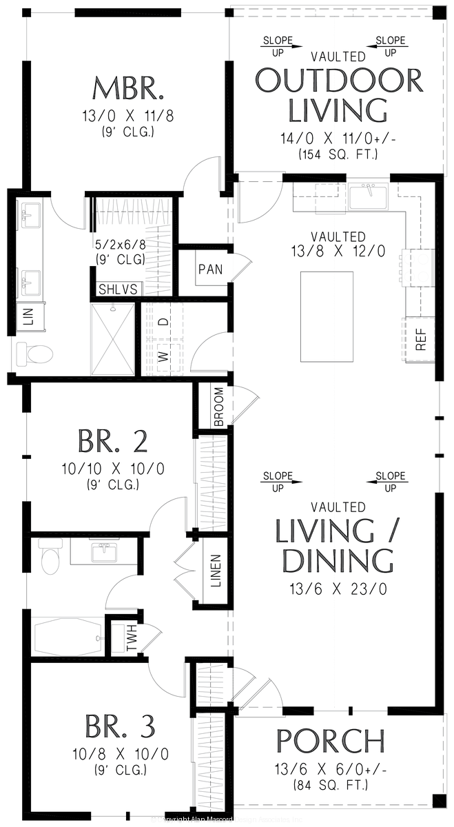 Main Floor Plan for Mascord House Plan 11118 - The Moorecroft