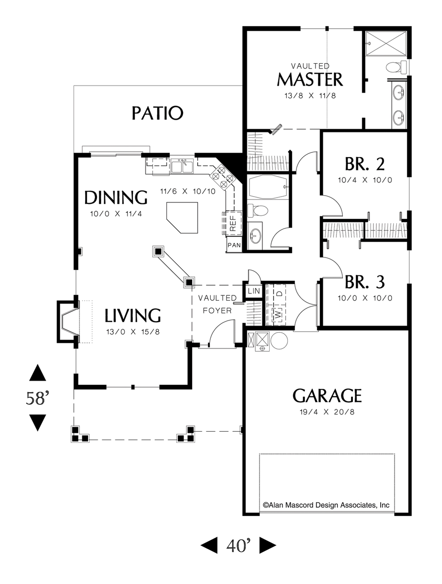 Main Floor Plan image for Mascord Woodbine-Charming Plan with Covered Porch-Main Floor Plan