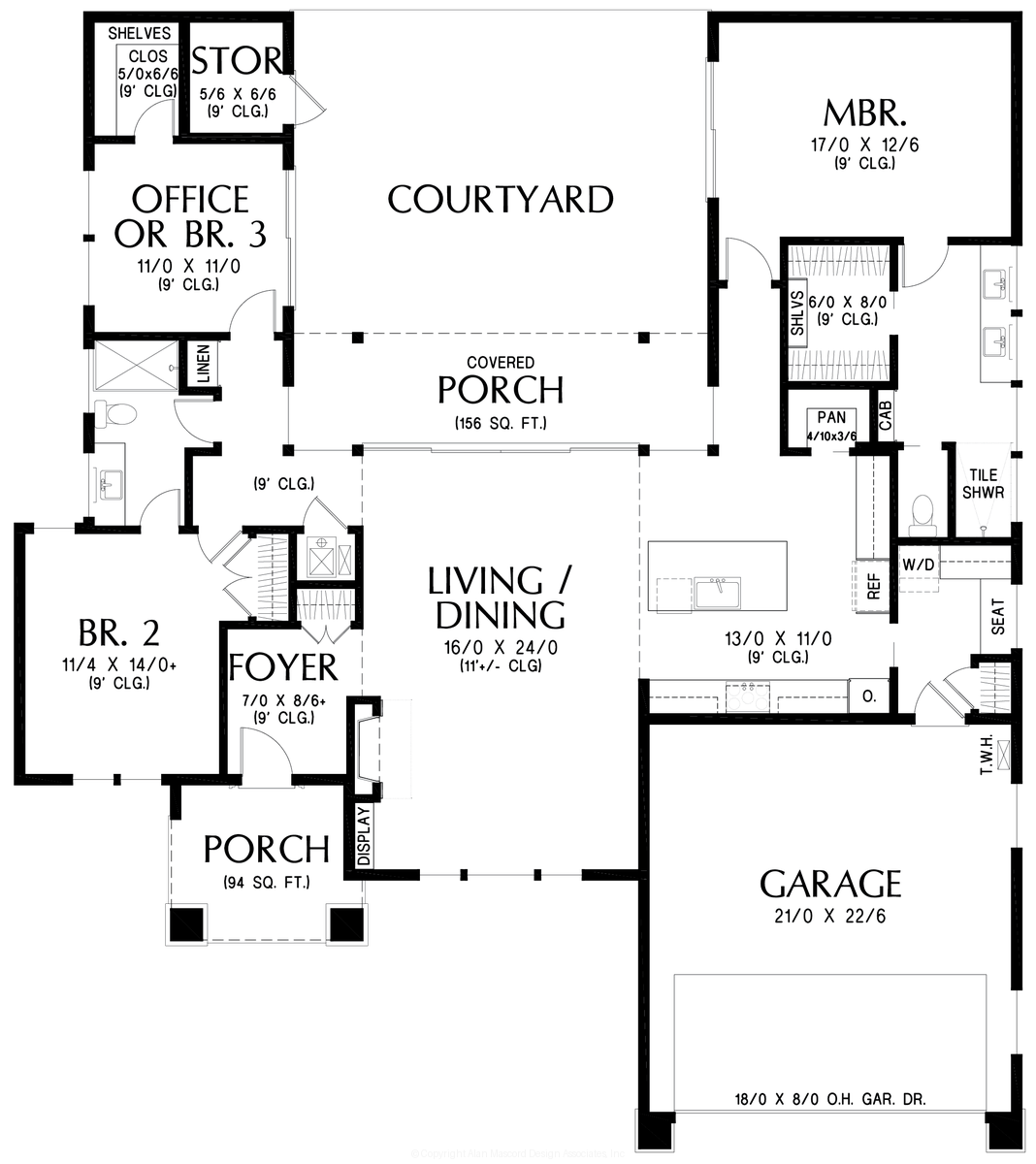Main Floor Plan for Mascord House Plan 11120 - The Juniper Courtyard