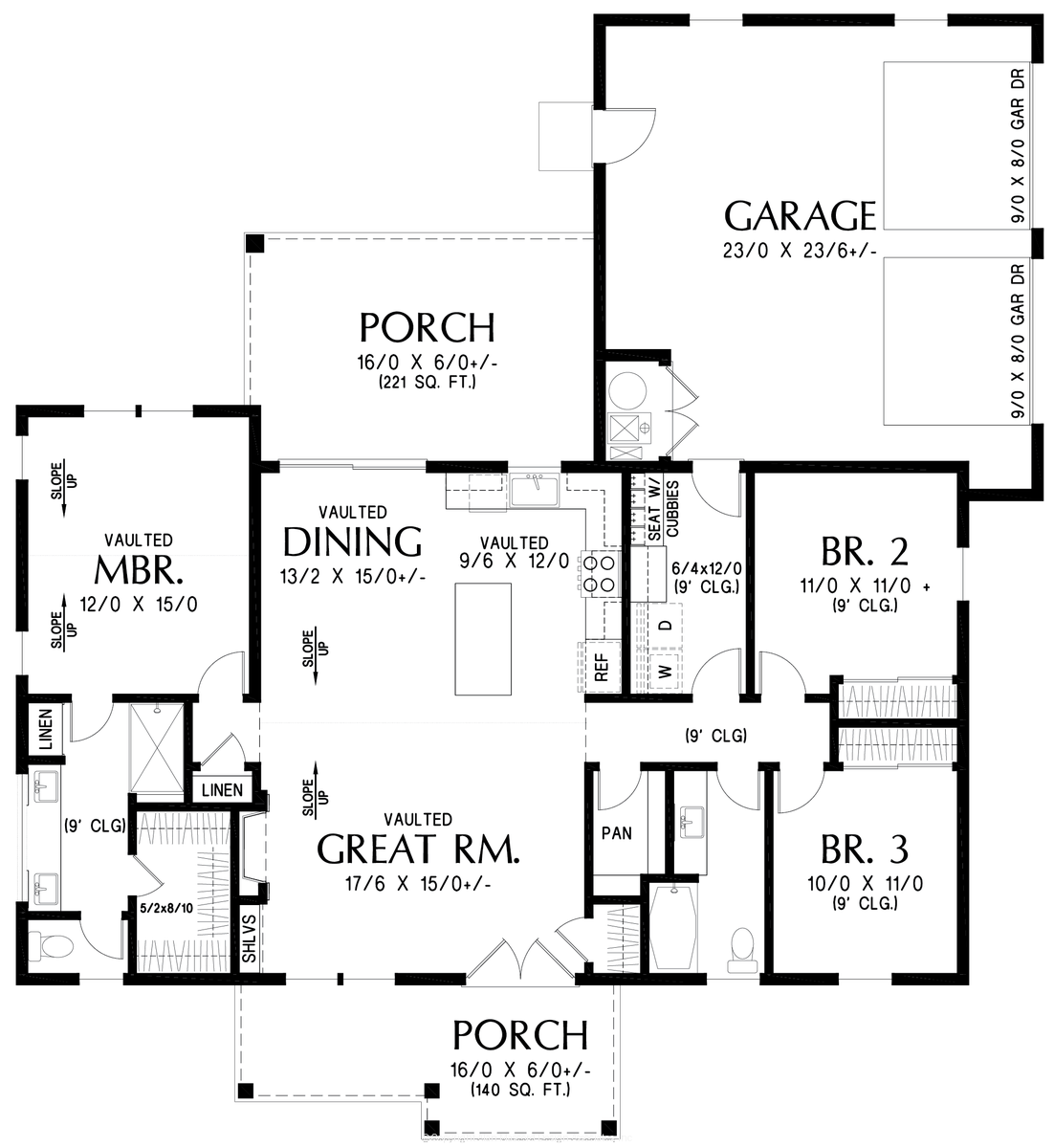Main Floor Plan for Mascord House Plan 11122 - The Willowbrook Farmhouse