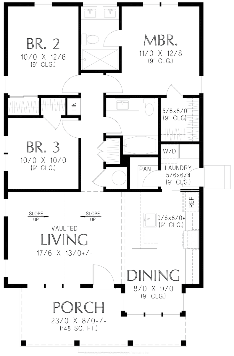 Main Floor Plan for Mascord House Plan 11124 - The Thimble Cottage