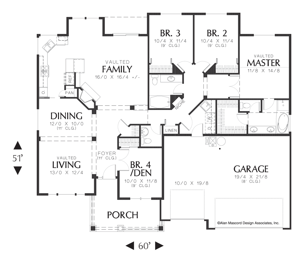 Main Floor Plan image for Mascord Blake-4 Bedroom One Level Craftsman Plan-Main Floor Plan