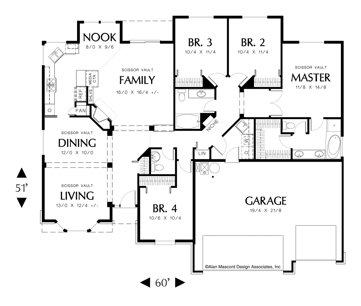 Main Floor Plan image for Mascord Payton-Traditional Plan with Scissor-Vaulted Ceilings-Main Floor Plan