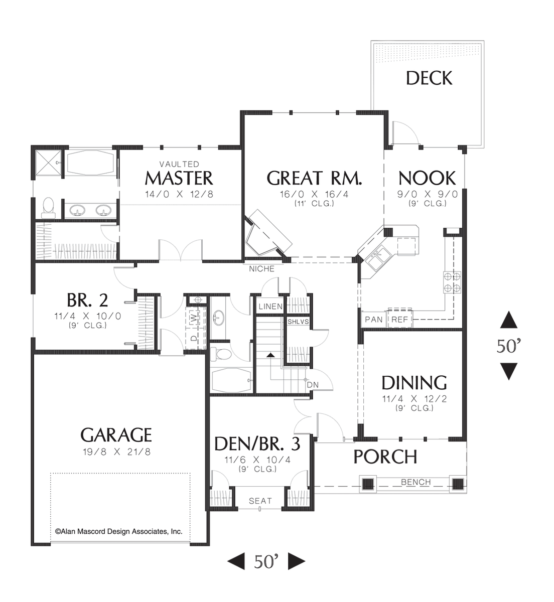 Main Floor Plan image for Mascord Summerwood-Open Craftsman Plan with High Ceilings-Main Floor Plan