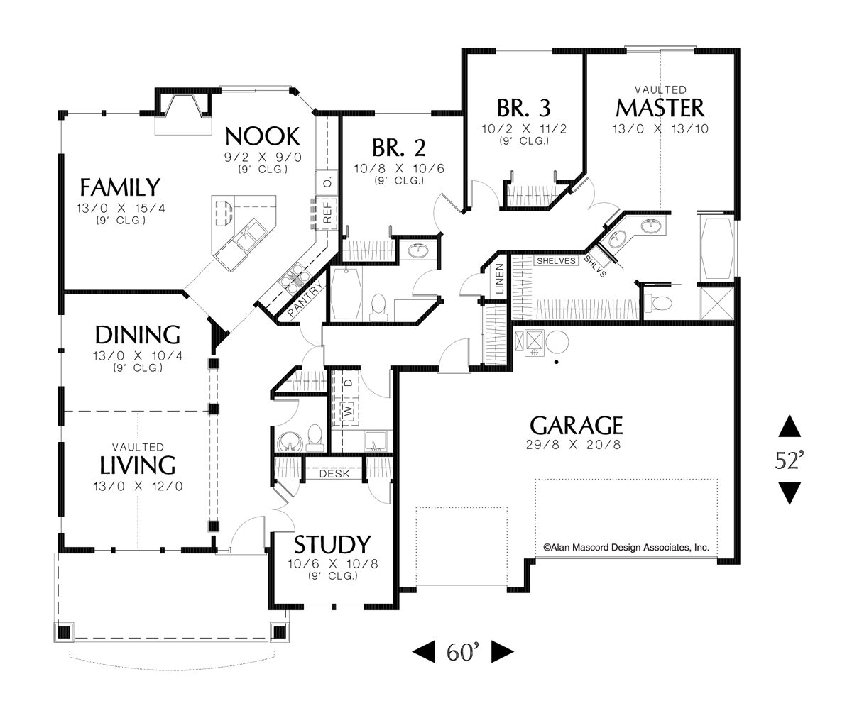 Main Floor Plan image for Mascord Aiden-Craftsman Plan with Formal Dining and Living Rooms-Main Floor Plan