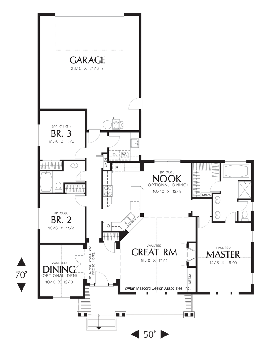 Main Floor Plan image for Mascord Glenhaven-Craftsman Plan with Front Porch-Main Floor Plan
