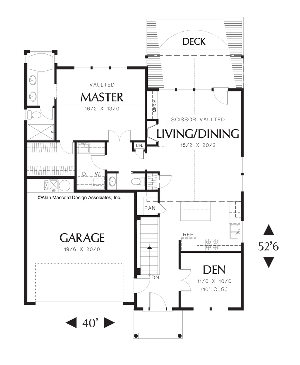 Main Floor Plan image for Mascord Wandell-3 Bedroom Colonial Plan for a Down Slope-Main Floor Plan