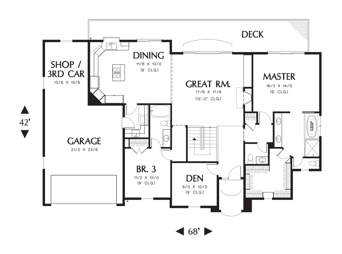 Main Floor Plan image for Mascord Tumalo-Beautiful Sloped Lot Home with Daylight Basement-Main Floor Plan