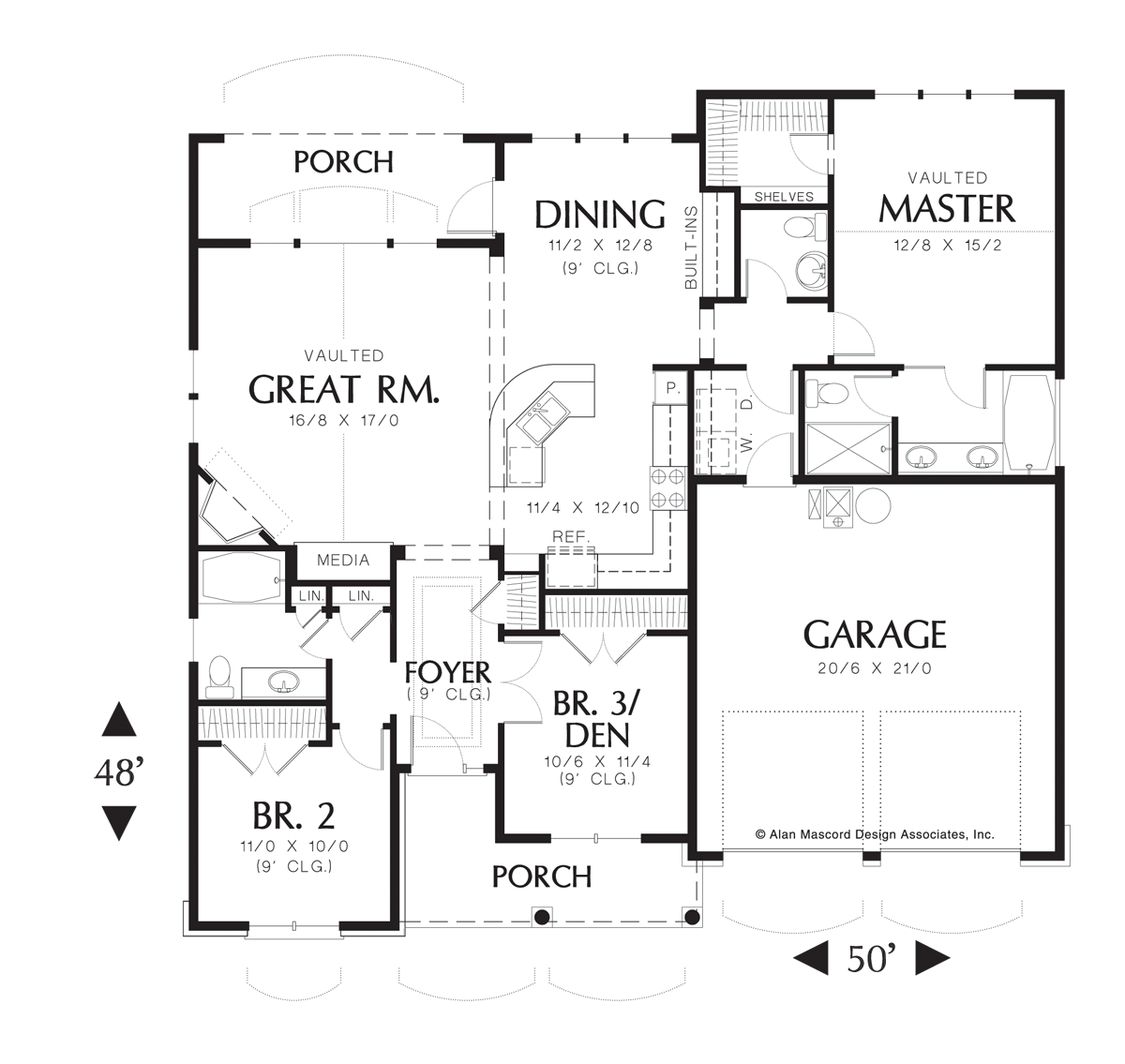 Main Floor Plan image for Mascord Godfrey-Craftsman Plan with Porch-Main Floor Plan