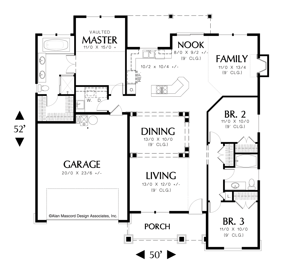 Main Floor Plan image for Mascord Garnet-One Floor Craftsman Plan-Main Floor Plan