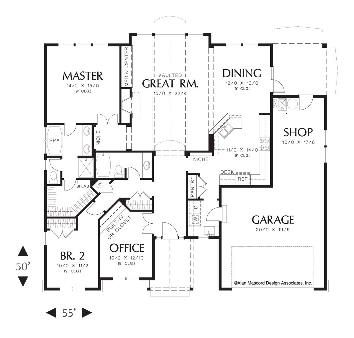 Main Floor Plan image for Mascord Pendleton-One Story French Plan with Luxurious Master Bedroom-Main Floor Plan
