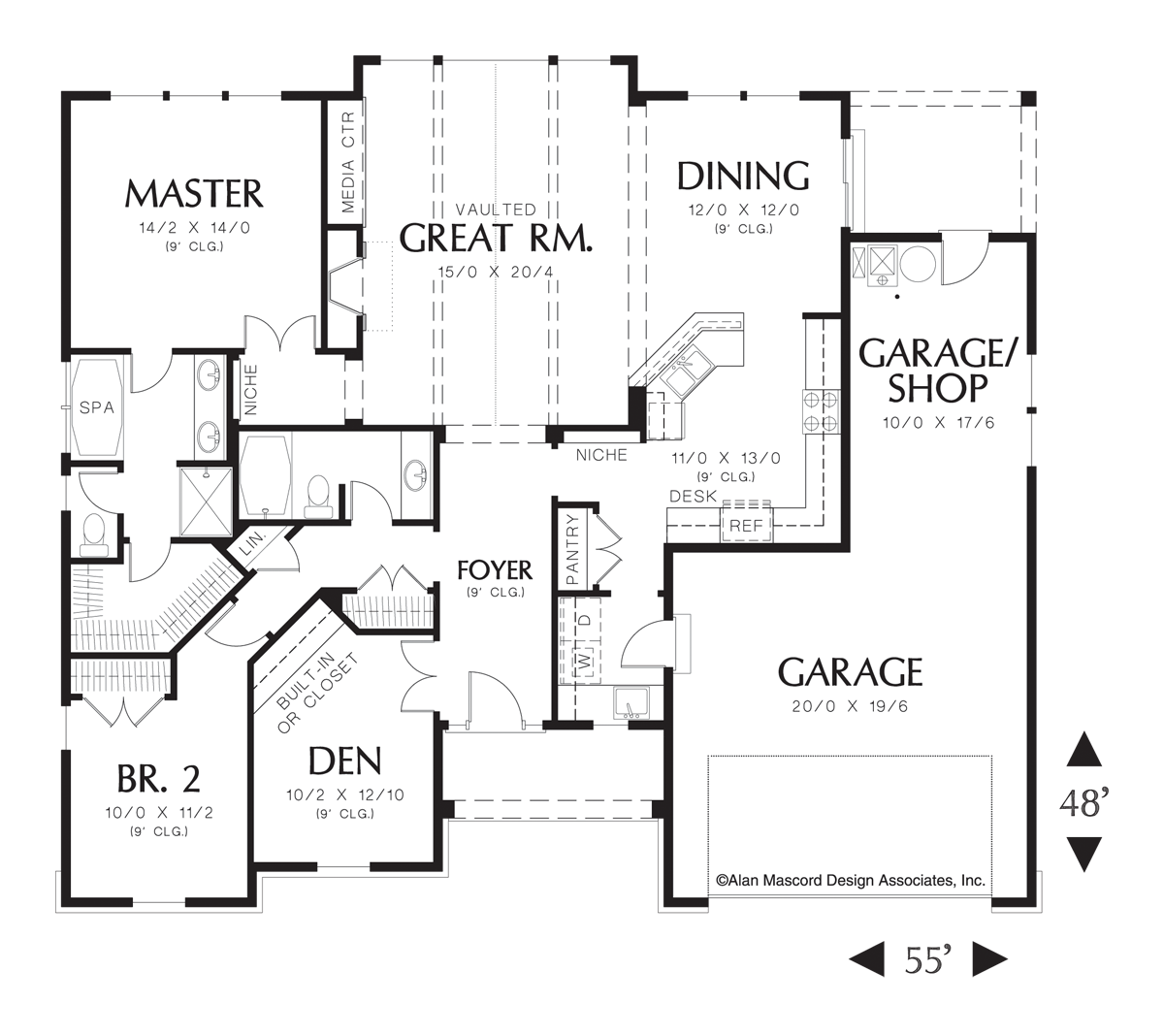 Main Floor Plan image for Mascord Avondale-One Story Craftsman Plan with Stone Accents-Main Floor Plan