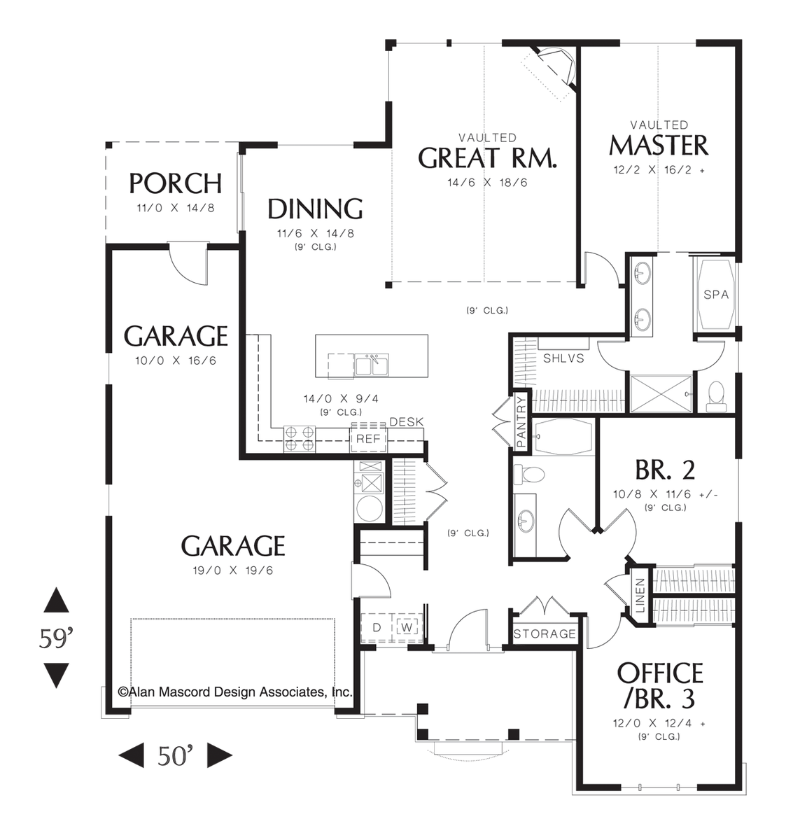 Main Floor Plan image for Mascord Morton-Craftsman Plan with High Ceilings and Covered Porch-Main Floor Plan