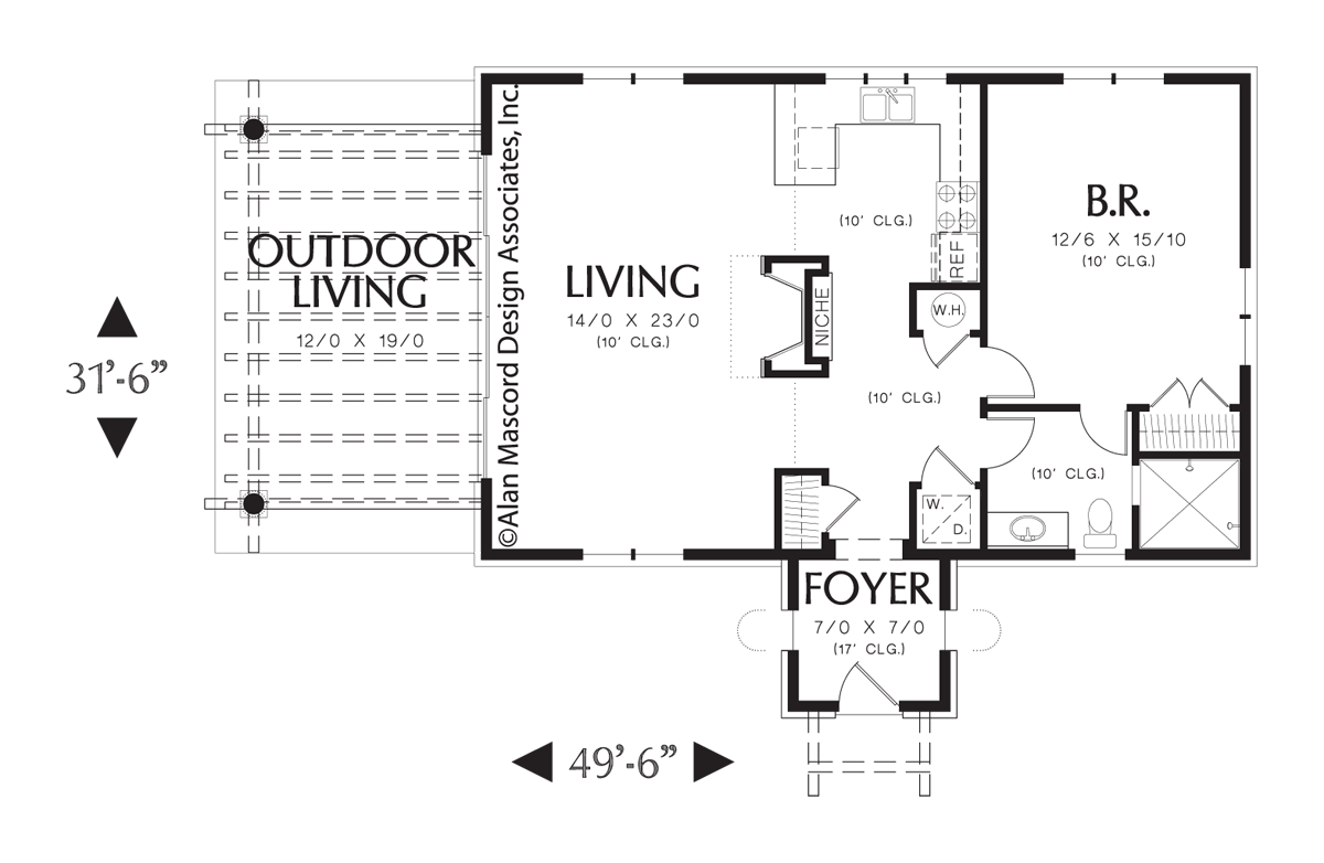 Main Floor Plan image for Mascord Rosabella-Mediterranean Guest Home Plan or Vacation Retreat-Main Floor Plan