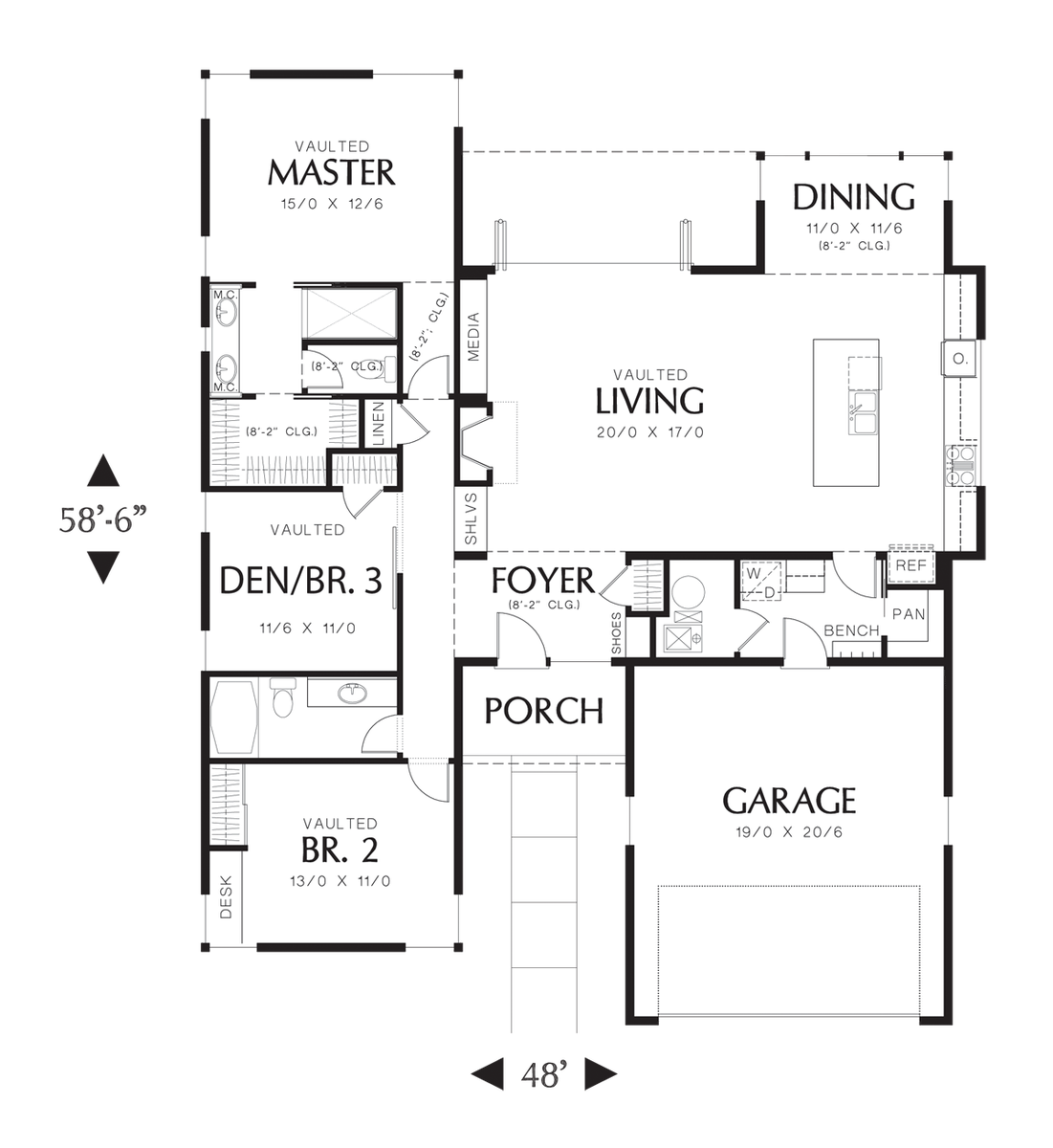 Main Floor Plan image for Mascord Berkley-Cozy and Quaint Contemporary Plan-Main Floor Plan