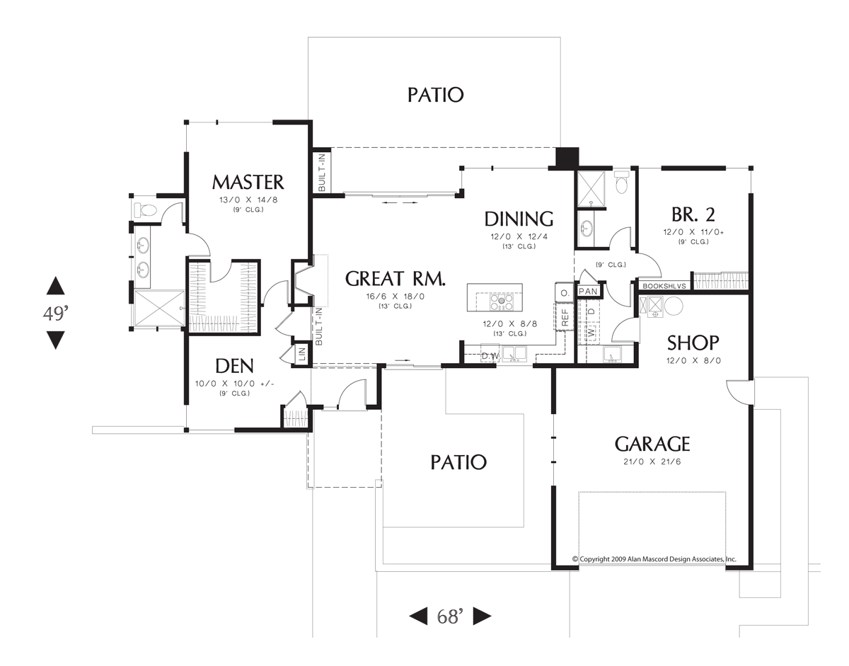 Main Floor Plan image for Mascord Queensbury-Flat Roof Modern Version of Plan 1163-Main Floor Plan