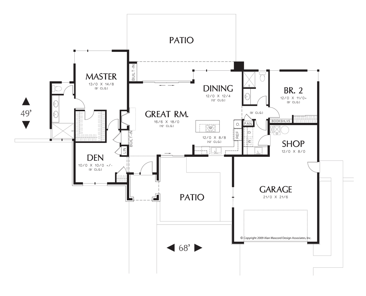 Main Floor Plan image for Mascord Oxenhope-Traditional Hip Roof version of Plan 1163-Main Floor Plan