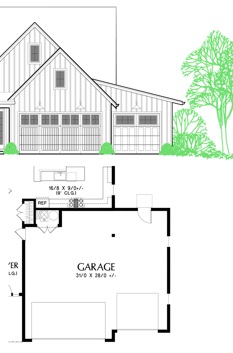 Third Car Bay to Mascord Fountain Valley-Gorgeous Urban Farmhouse Design-Third Car Bay
