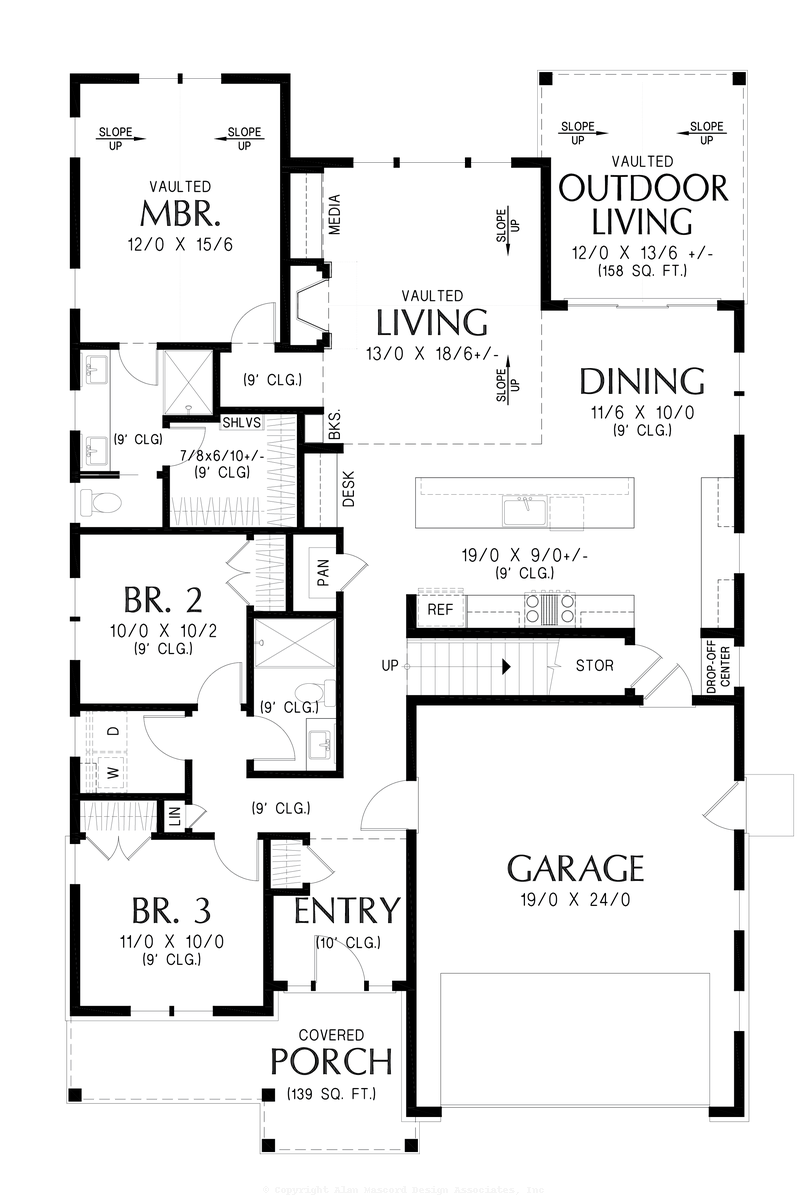 Main Floor Plan image for Mascord Iveson-Compact Farmhouse for Urban Lots-Main Floor Plan