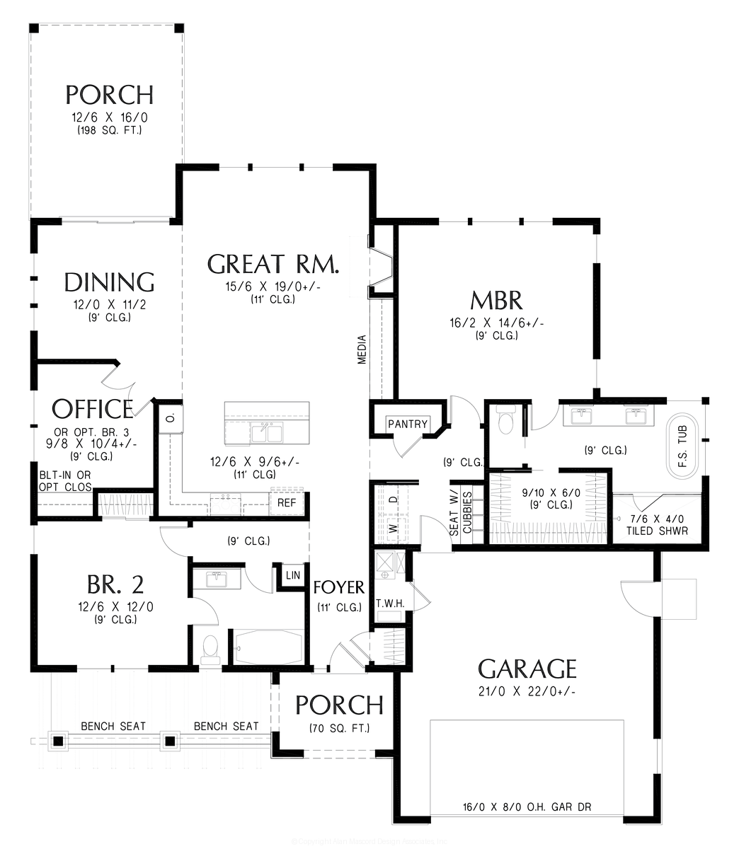 Main Floor Plan for Mascord House Plan 1169C - The Franklin