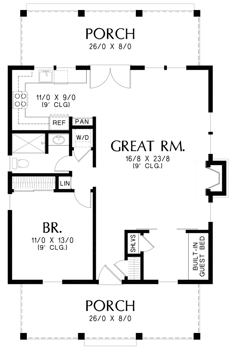 Main Floor Plan image for Mascord Decorah-Everything You Need in a Comfortable Cottage-Main Floor Plan