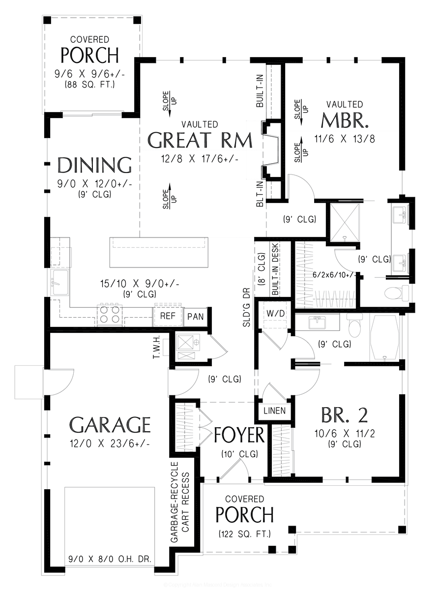 Main Floor Plan for Mascord House Plan 1180D - The Meadowgate Cottage