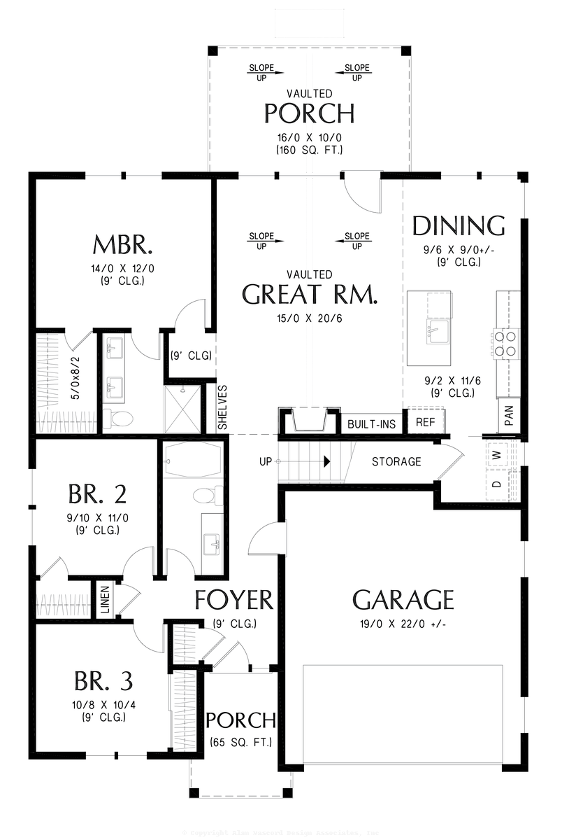 Main Floor Plan image for Mascord Miller Creek-Farmhouse Cottage-Main Floor Plan