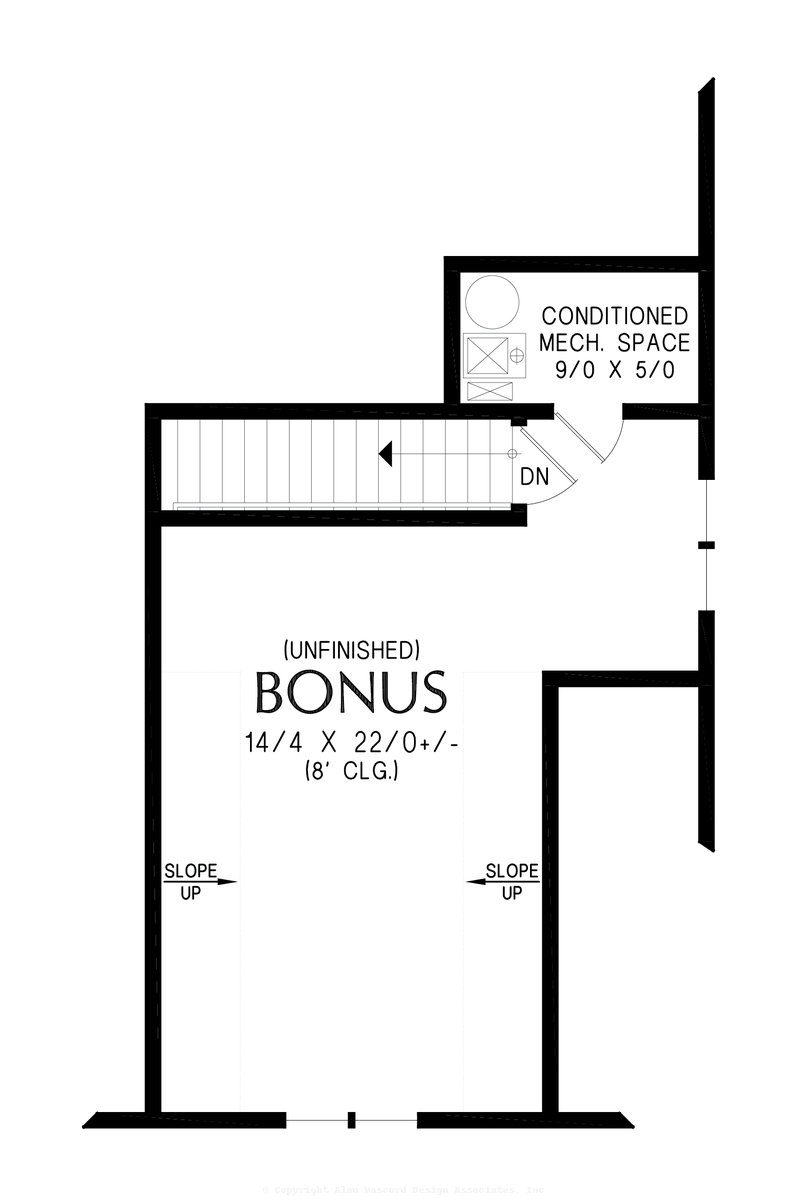 Upper Floor Plan image for Mascord Miller Creek-Farmhouse Cottage-Upper Floor Plan