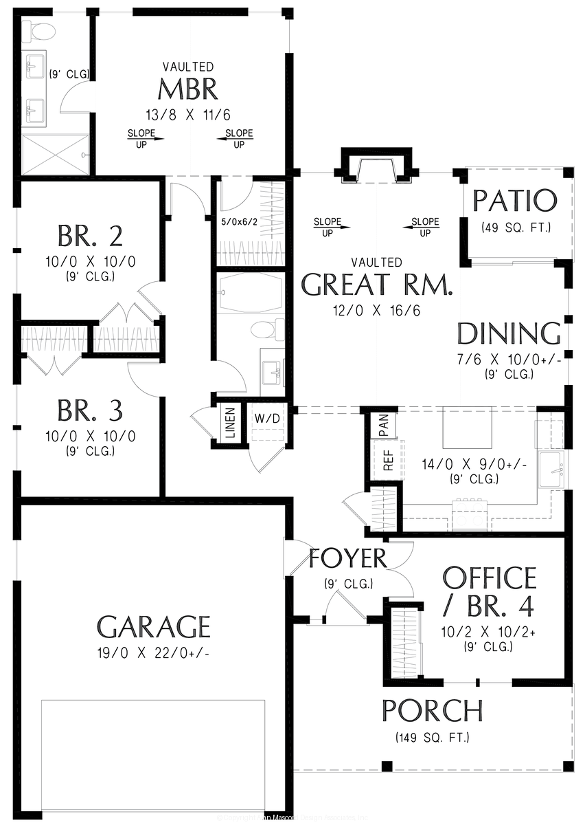 Main Floor Plan for Mascord House Plan 1187BA - The Greendale