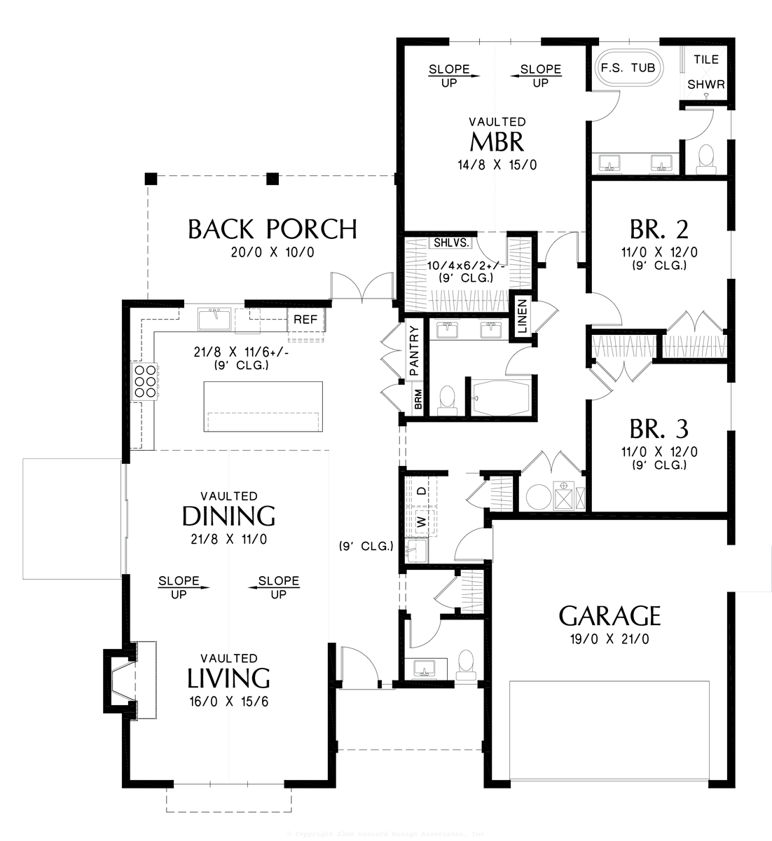 Main Floor Plan image for Mascord Beverly-Farmhouse with Vaulted Living and Dining Spaces-Main Floor Plan