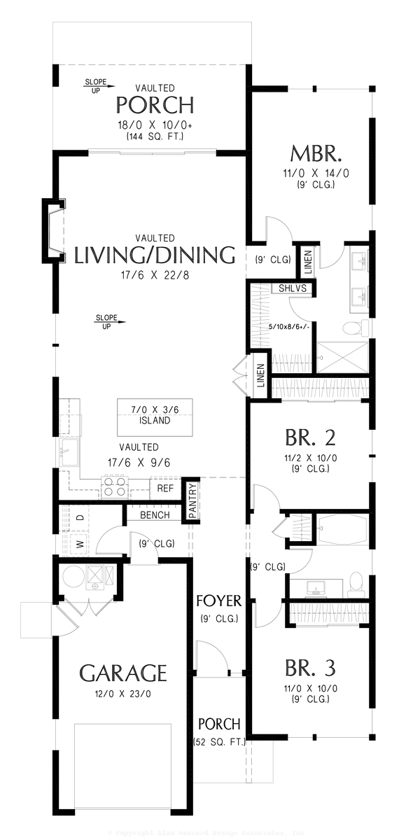 Main Floor Plan image for Mascord Butternut Pine-Great Narrow Plan for Urban, Infill, or Restrictive Lots-Main Floor Plan