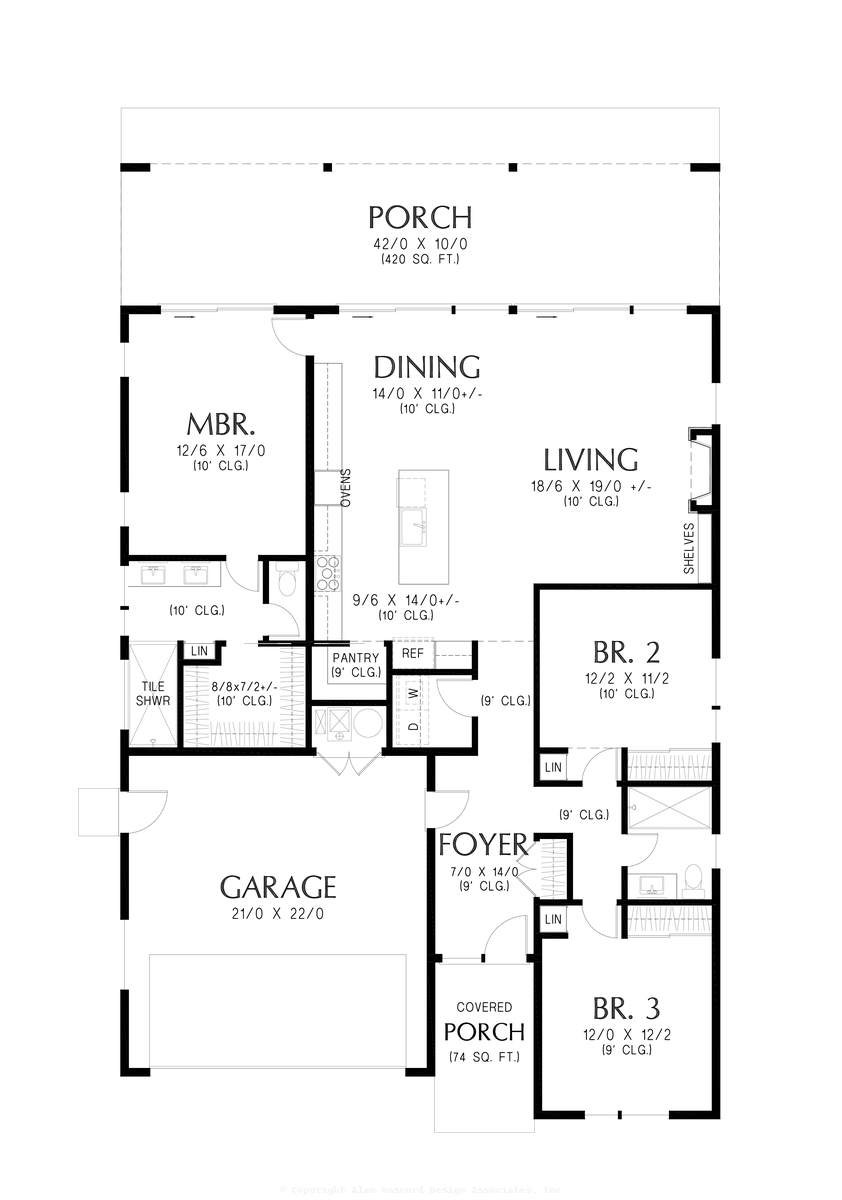 Main Floor Plan image for Mascord Emmerson-Contemporary Elegance with Split Bedrooms-Main Floor Plan