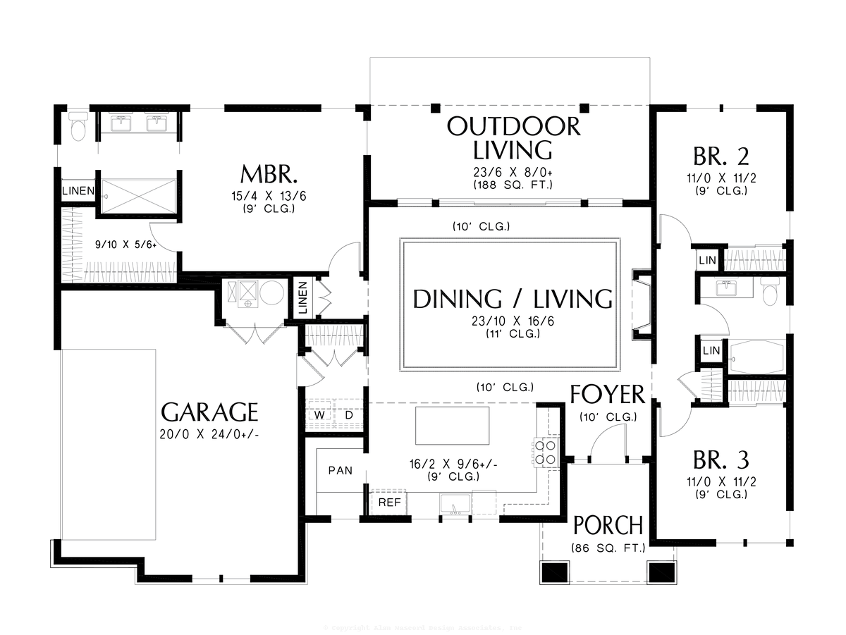 Main Floor Plan image for Mascord Cheyenne-Delightful Modern Prairie Layout-Main Floor Plan
