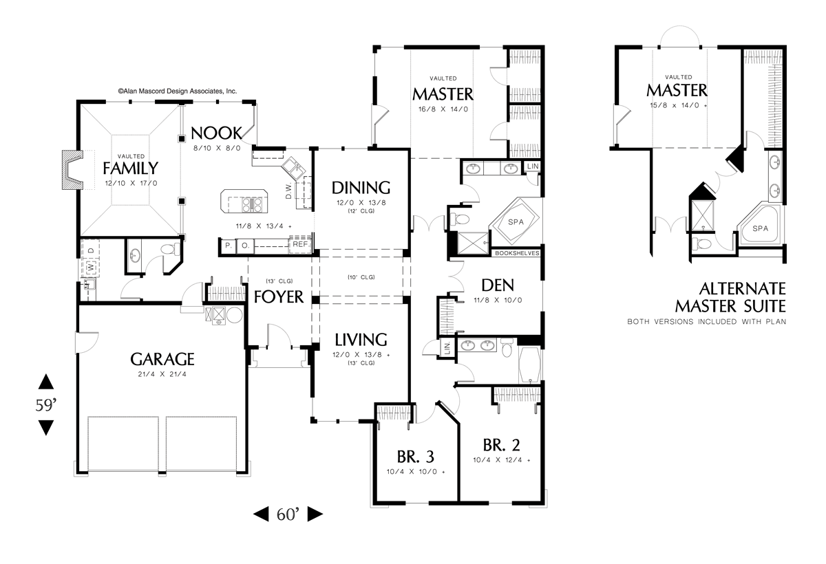Main Floor Plan image for Mascord Emmet-Large Windows and Vaulted Ceilings-Main Floor Plan