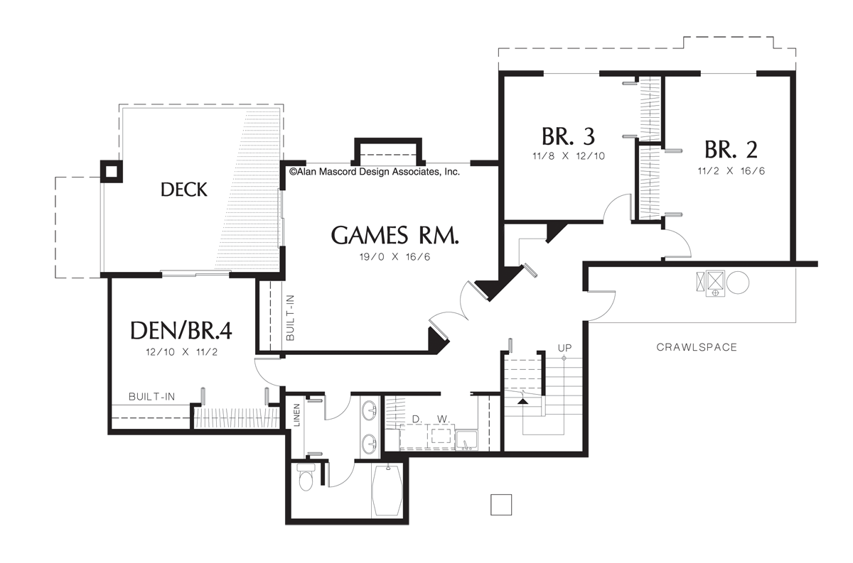 Lower Floor Plan image for Mascord Earlington-Traditional Plan with Master on the Main-Lower Floor Plan