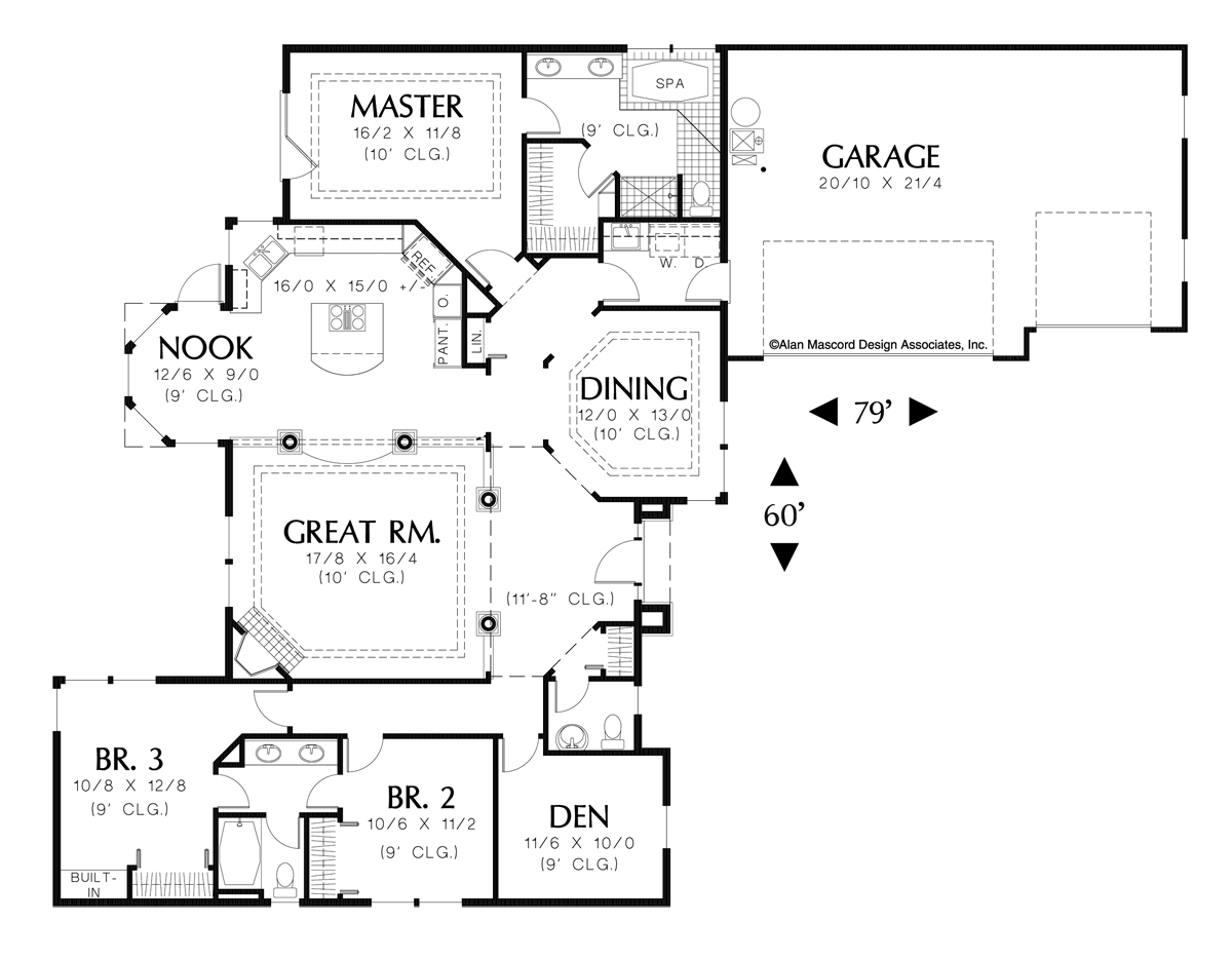 Main Floor Plan image for Mascord Shawnee-Ranch Style Plan with Luxurious Master Bath-Main Floor Plan