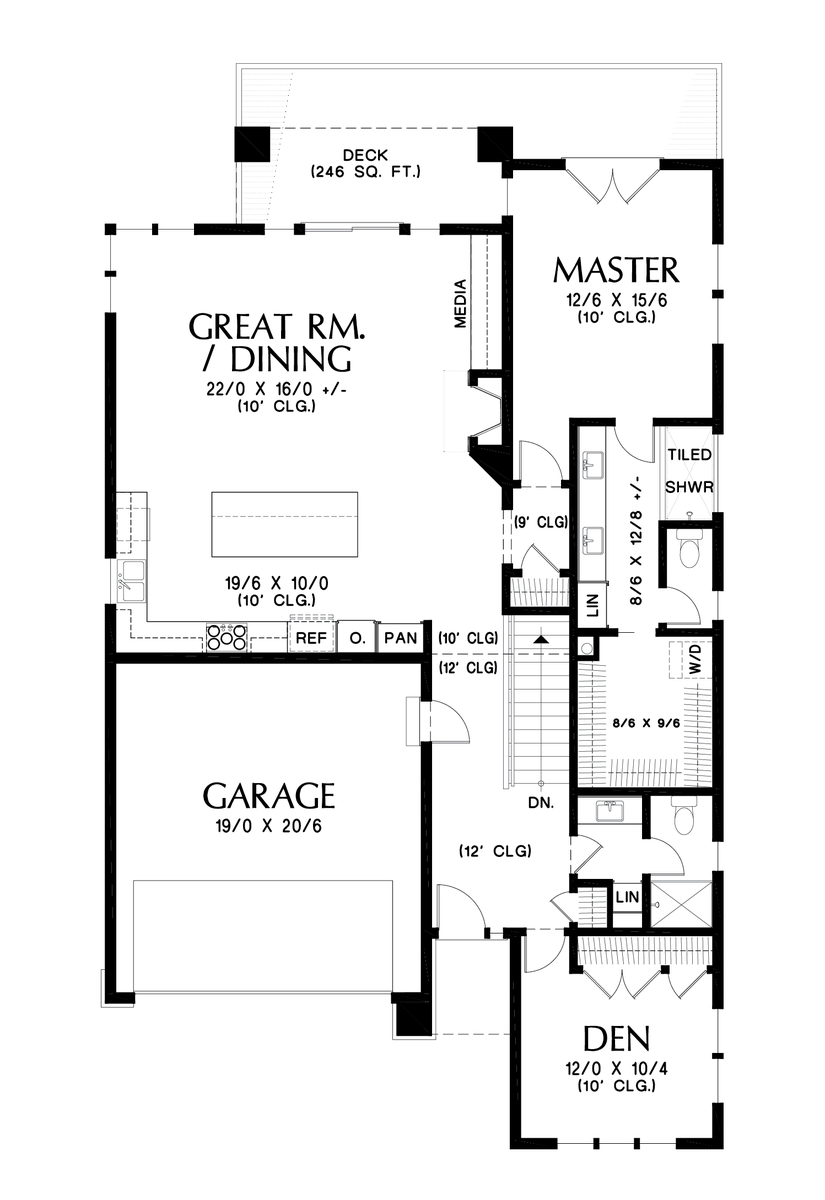 Main Floor Plan image for Mascord Gardiner-Modern Prairie with Great Looking Walkout Basement-Main Floor Plan