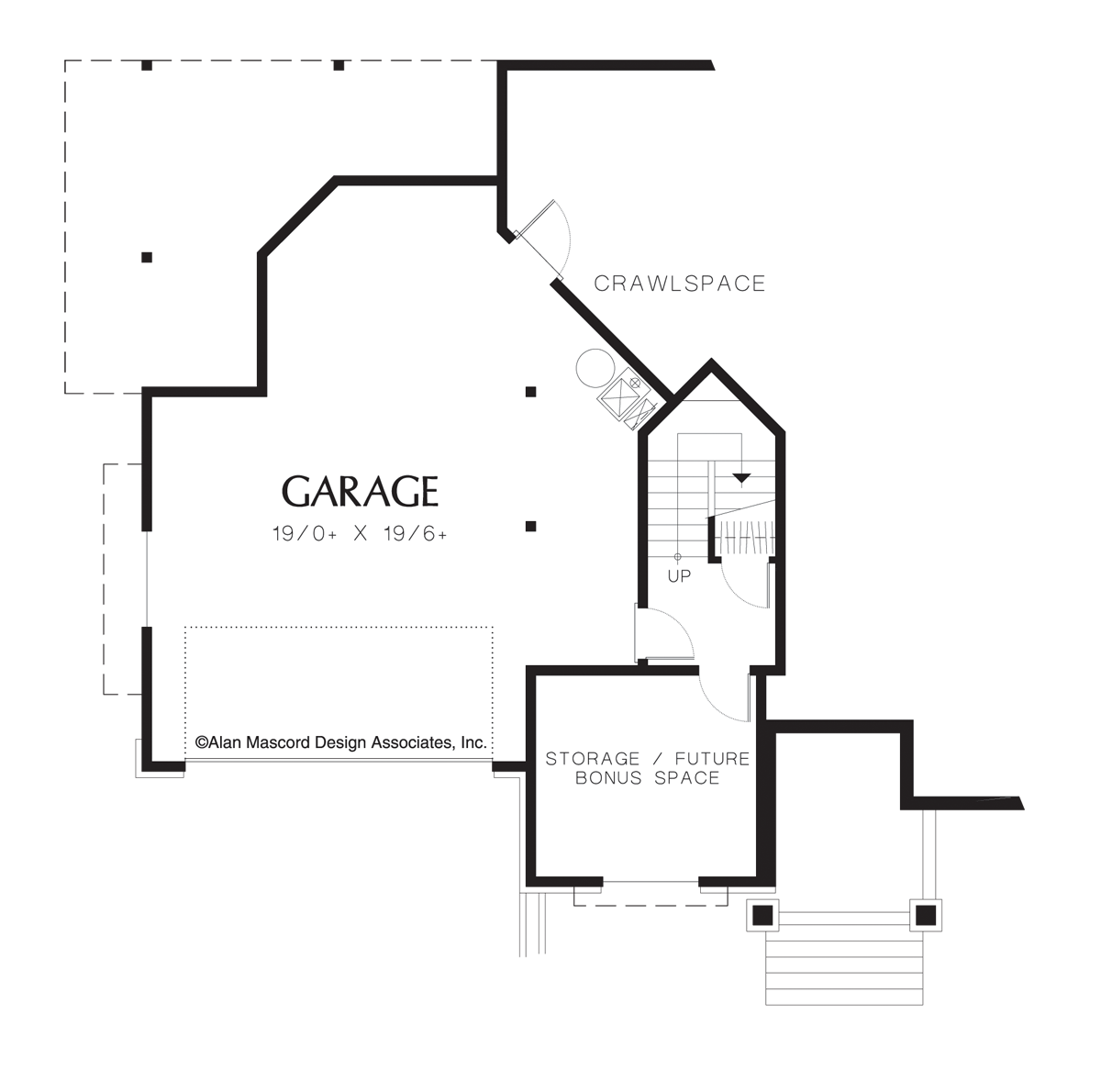 Lower Floor Plan image for Mascord Fayette-Garage Under Craftsman Plan with Rear View-Lower Floor Plan