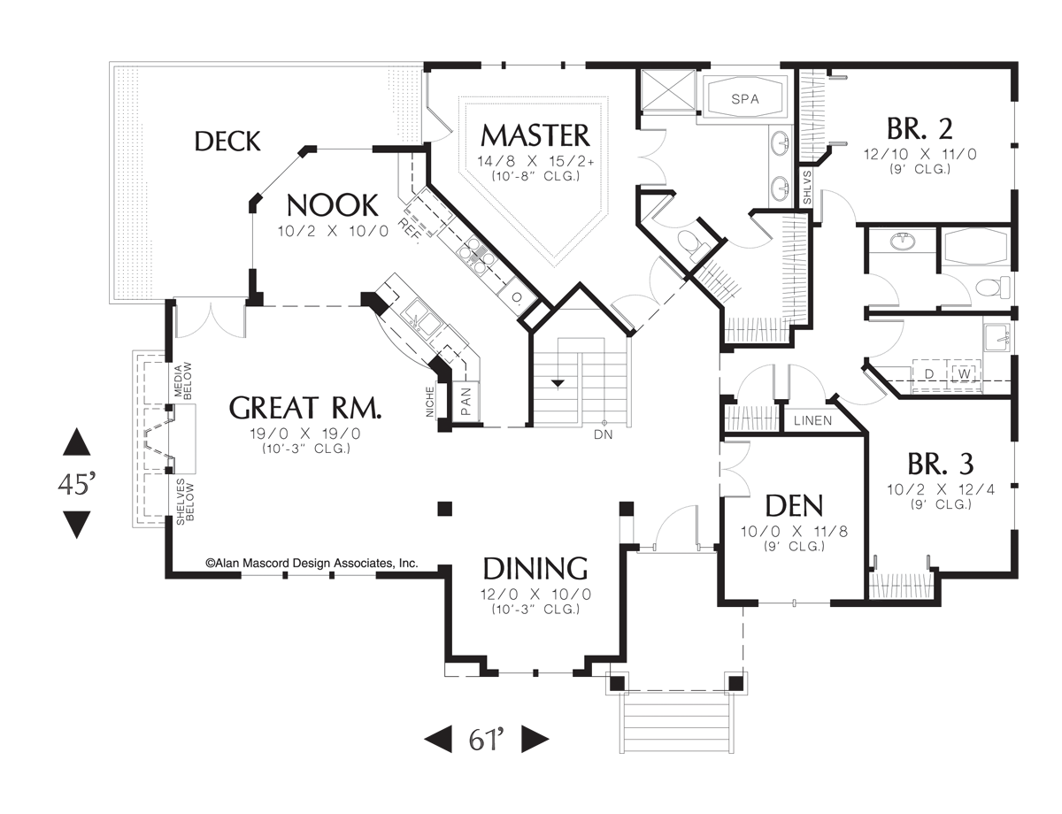 Main Floor Plan image for Mascord Fayette-Garage Under Craftsman Plan with Rear View-Main Floor Plan