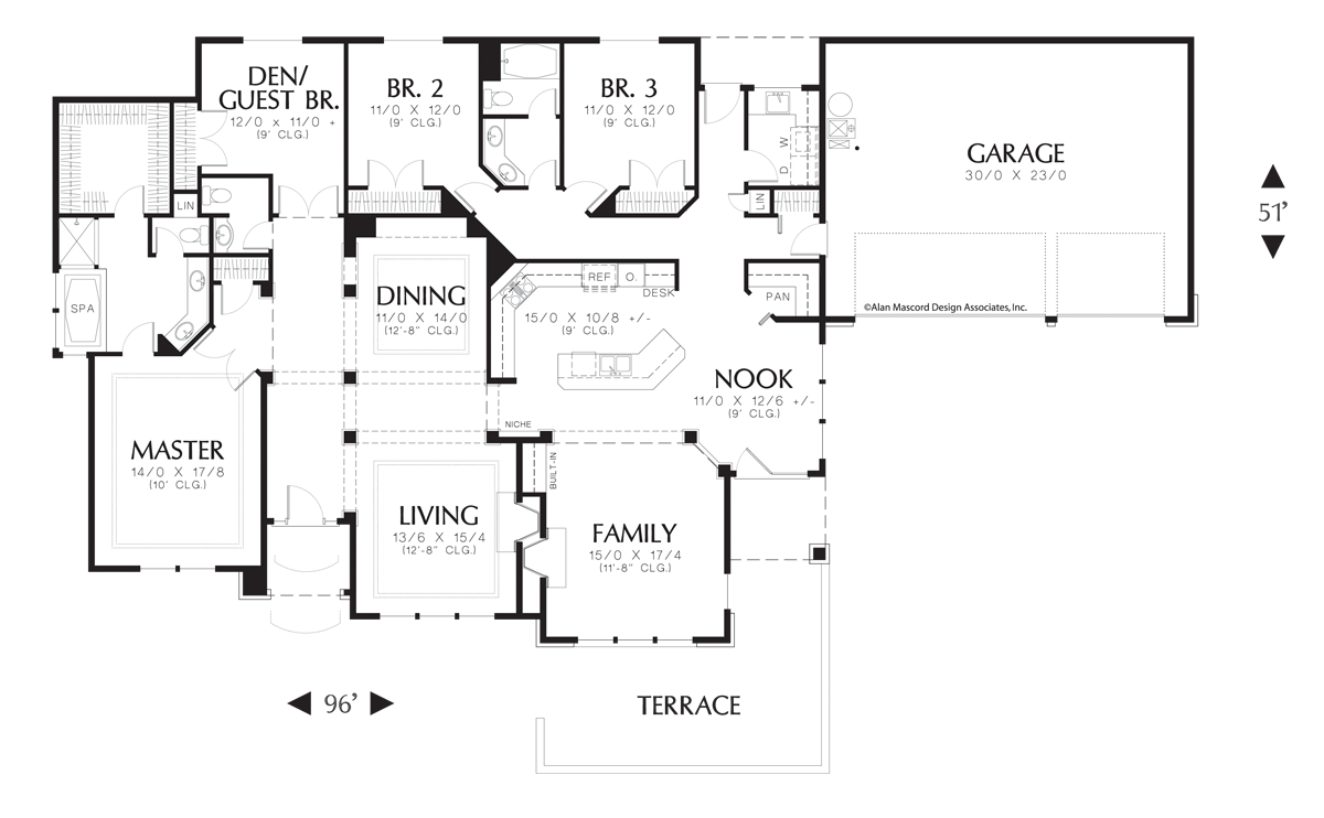 Main Floor Plan image for Mascord Augusta-4 Bedroom Single Level with View to the Front-Main Floor Plan