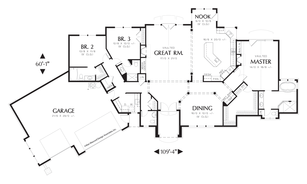 Main Floor Plan image for Mascord Hayden-Contemporary One Story Plan with Rear View-Main Floor Plan