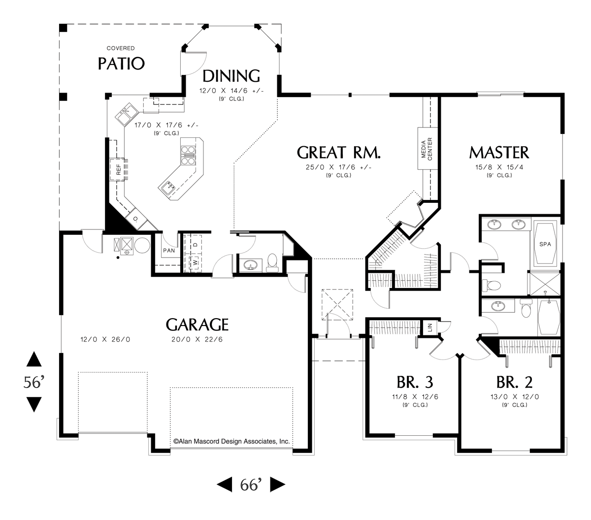 Main Floor Plan image for Mascord Burdette-Traditional Plan with 3 Car Garage and Back Patio-Main Floor Plan