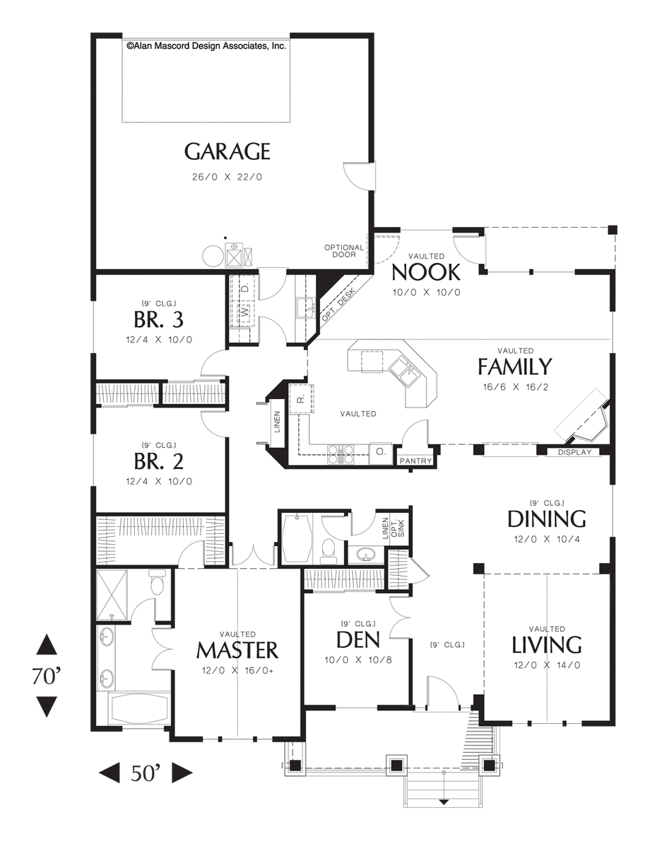 Main Floor Plan image for Mascord Preston-Comfortable and Stylish 3 Bedroom Home Plan-Main Floor Plan