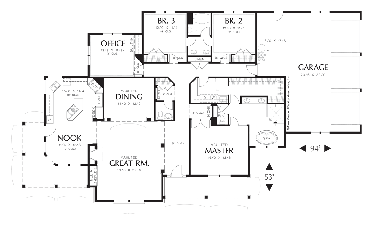 Main Floor Plan image for Mascord Garrett-Country Family Plan with 4 Bedrooms-Main Floor Plan
